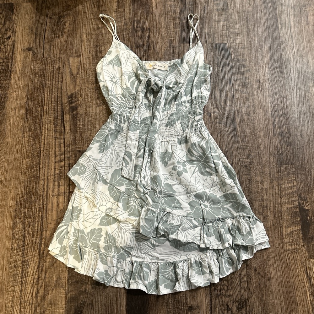 Ocean Drive Floral Mini Dress - Gray and White